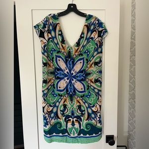Maeve (Anthropologie) printed crepe shift dress - blue/green size L